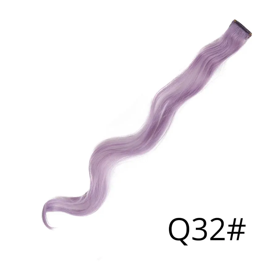 Straight Colored Hair Piece Hair Extensions Clip In Highlight Rainbow Hair Pink Blue Purple Synthetic On Clips For Women Girls — image 88