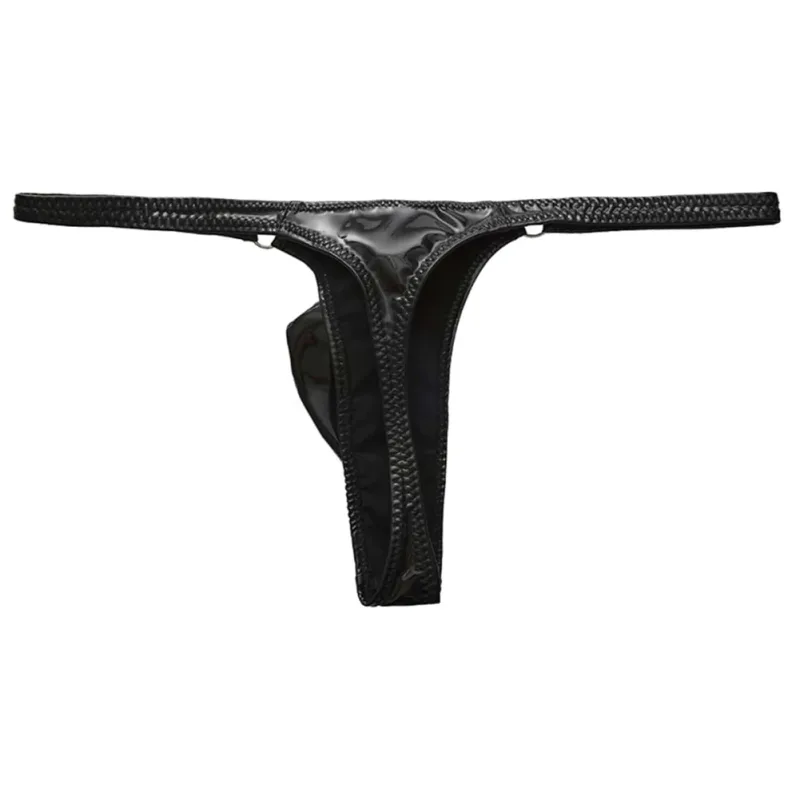 1pc Mannen Glanzend Lederen Taille Met Metalen Ring G-strings Thongs Gay Ardennen Pouch Lage Taille Rekbaar ondergoed Butt-Bloot Sexy — image 2