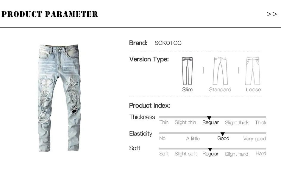 Men Crystal Holes Ripped Patchwork Jeans Streetwear Light Blue Denim Slim Skinny Pencil Pants Trousers — image 7