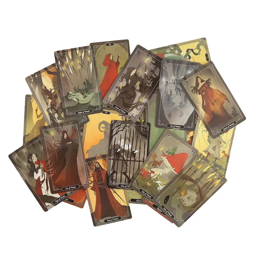 קלפי טארוט מעץ כהה חפיסת 78 אורקל באנגלית Visions Divination Edition Borad משחק משחקים — image 6