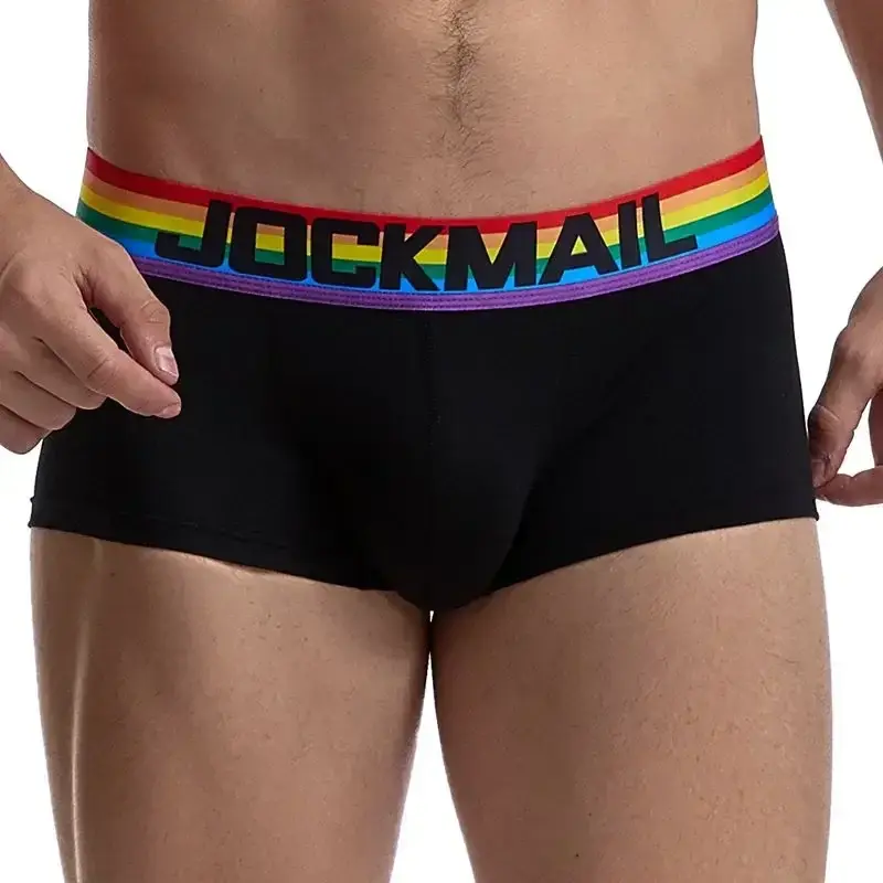 Cueca boxer masculina com cinto de arco-íris, cueca boxer masculina de algodão, roupa íntima respirável, cueca boxer macia branca — image 5