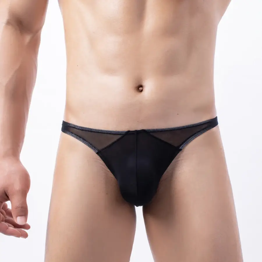 Men's Underwear T-Back G String Thong Sexy Bulge Pouch Ice Silk Tangas Transparent Waist Lingerie Panties hombre Male Briefs Y30