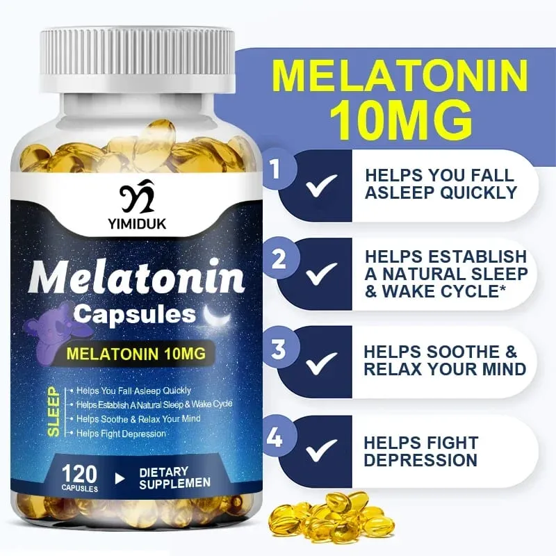 Melatonin 10mg Sleep Dietary Supplement No Habit Deep Sleep Contains Melatonin - Healthy Sleep - 120 Capsules