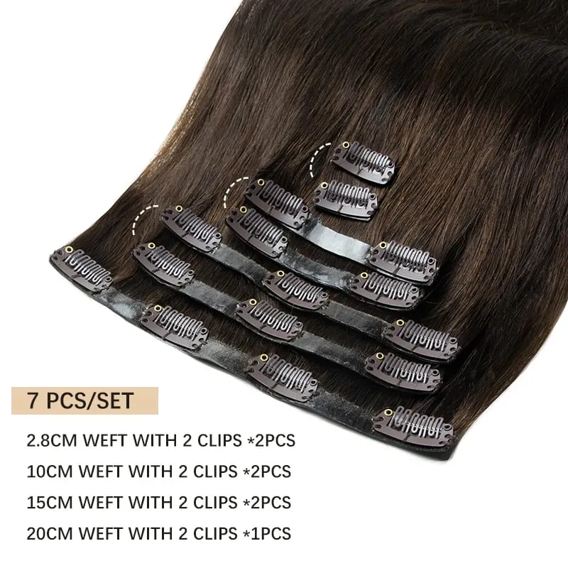 Invisible PU Clip In Human Hair Extension Seamless Tape Weft Thin and Soft Tape Weft 7Pcs/set 12-24inch 100G 120G Clip on Hair