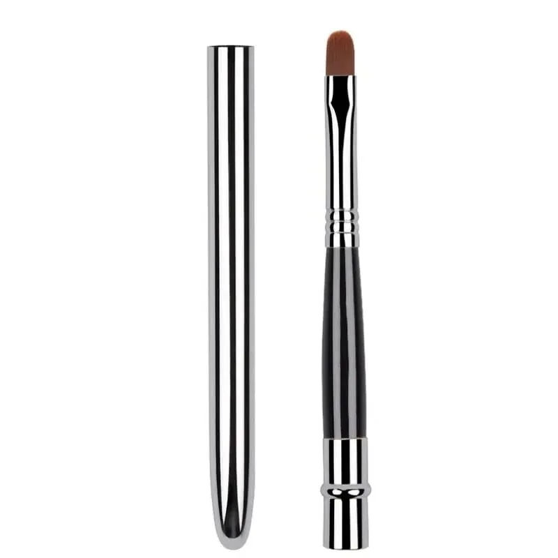 Portable Silver Lips Makeup Brush Pen Metal Handle Cosmetic Lipgloss Lipstick Lip Gloss Brush With Protect Cap Makeup Brushes — image 1