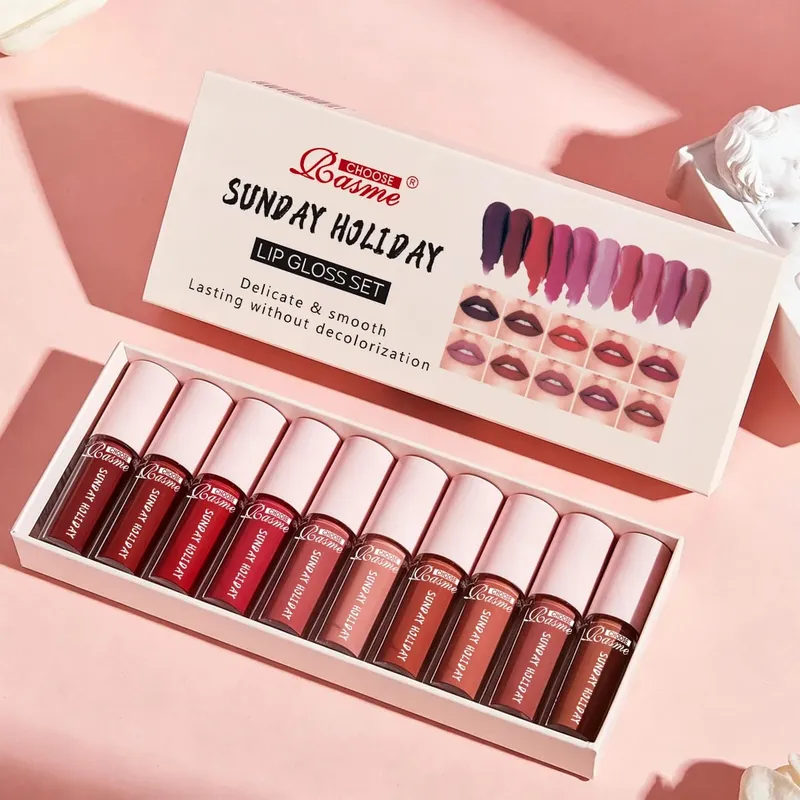10 Color Mouth Red Lip Glaze Makeup Set Exquisite Practical Portable Lipgloss Lipstick Set Valentine's Day Gift — image 4