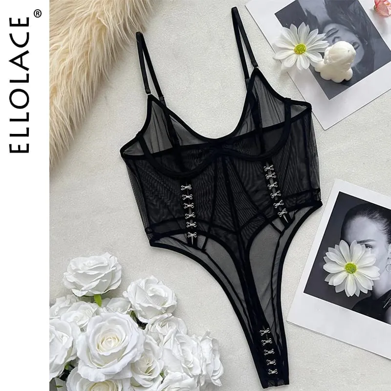Ellolace 독점 란제리 Femme Ultra Hot Sheer 오픈 가랑이 바디 수트 Spicy Girls' Intimates 섹시한 등이없는 여성 의상 — image 2