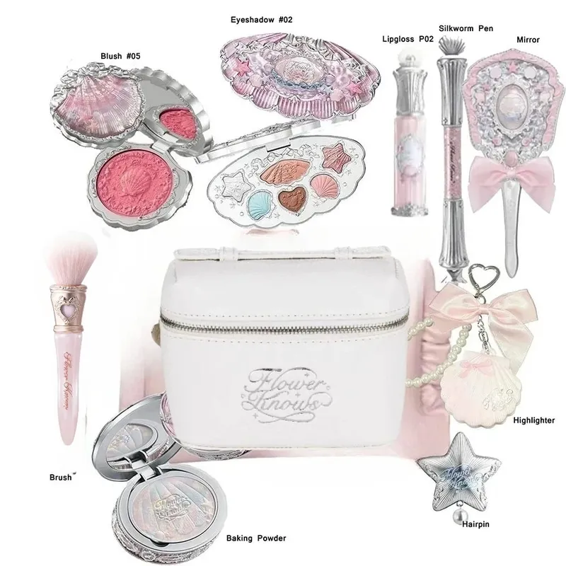 Flowerknow Shell's Jewel Collection Makeup Sets Eye Shadow Lip Gloss Blusher All In One Baking Powder Glitter Highlighter Kit