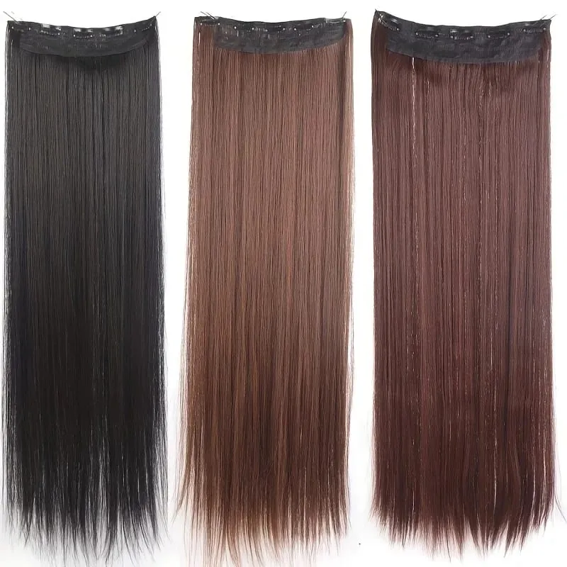 80CM Long Straight Hair Synthetic Hair Extension Piece Wig Clip On woman's heat-resistant Hairpiece — image 4