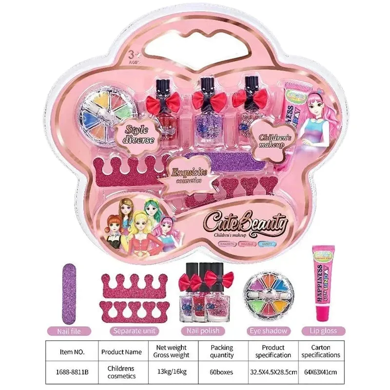 Children Makeup Kit Lipgloss Eyeshadow Nail Polish File Non-toxic Makeup Princess Girl Cosmetics Washable Christmas Gift For Kid