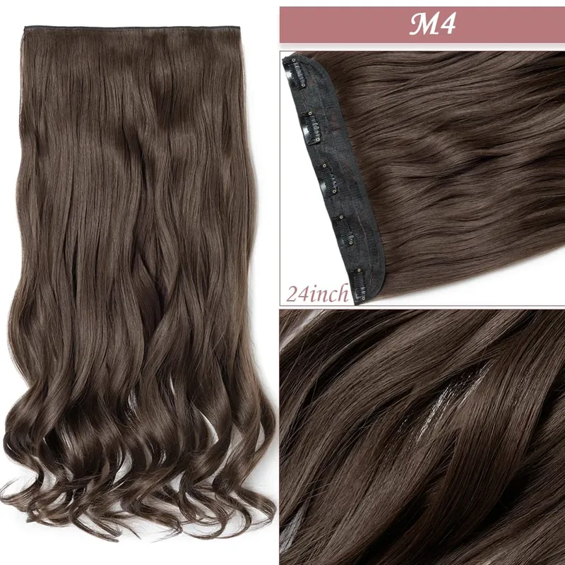 S-nolilite 24-26'' Synthetic Long Straight 5 Clip In One Piece Hair Extensions Fake Hair Wavy Hairpiece For Women Heat Resistant