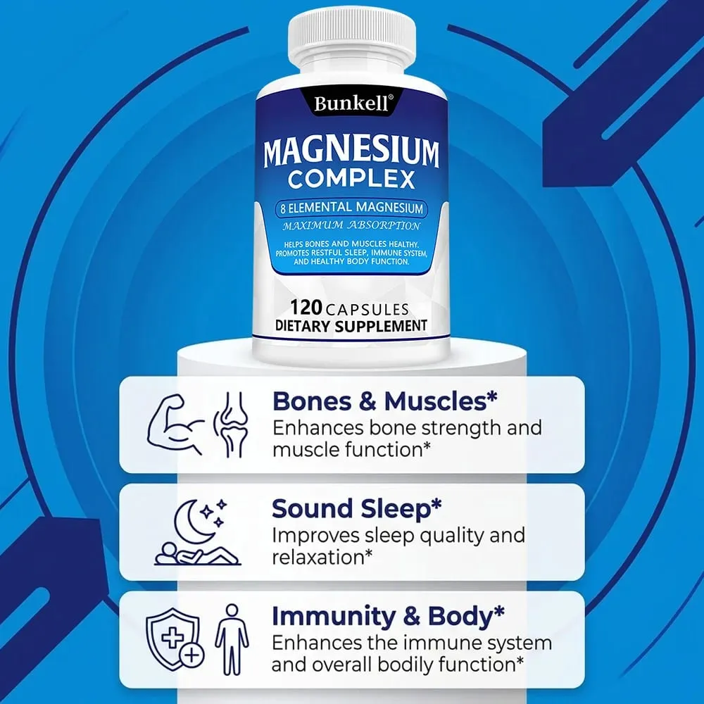 Complesso di magnesio 120 capsule - Integratore per la salute dei muscoli ossei e del cuore Supporto per il sonno Rilassamento muscolare Sollievo dallo stress e dall'ansia — image 4