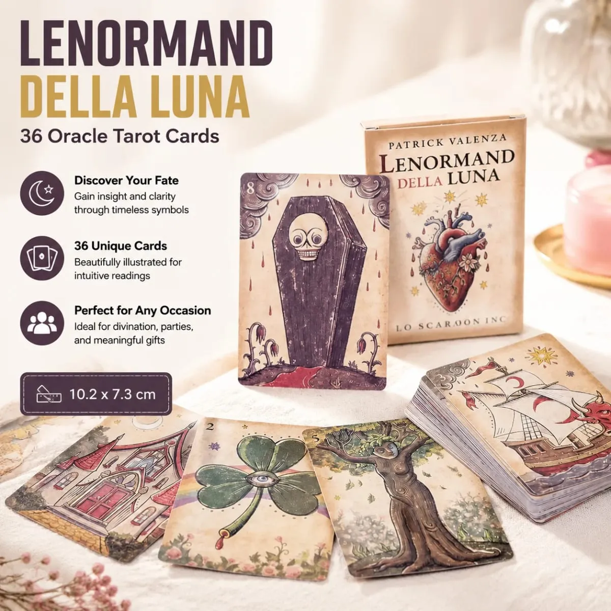 Lenormand Della Luna Tarot Deck 36 kort Divination Oracle Cards for Fate Reading Party Game 10,2x7,3 cm — image 1