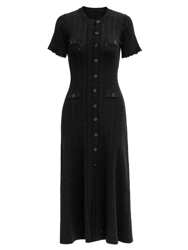 Pakaian Panjang Berkait Gaya Perancis Leher bulat Berongga keluar Skirt Tepi Kayu Elegan Musim Gugur Mewah Wanita Fesyen Pakaian One Piece