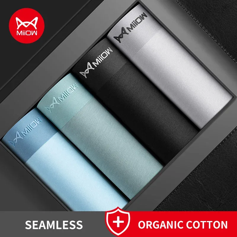 MiiOW 4-teiliges Baumwoll-Herren-Höschen-Set, atmungsaktives Mesh-Herren-Unterhose, antibakterielle Graphen-Unterwäsche für Herren, Boxershorts, L-5XL