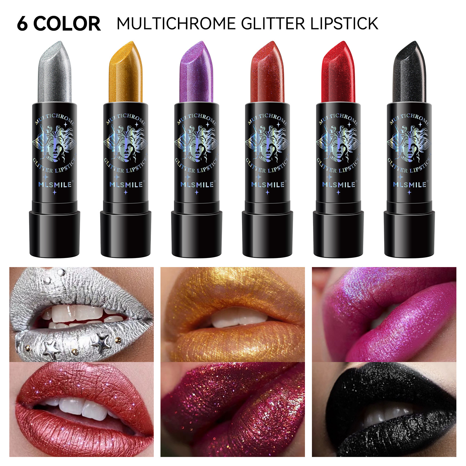 6Colors Glitter Lipstick Waterproof Long Lasting Diamond Pearlescent Metallic Lipstick Black Lipgloss Women Lips Makeup Cosmetic — image 5