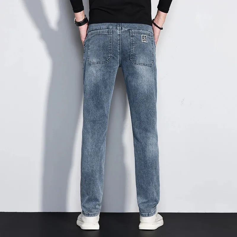 New Men's Jeans Slim Fit Stretch Straight Vintage Trendy Denim Pants Korean Washed Soft Versatile Fashion Trousers Streetwear