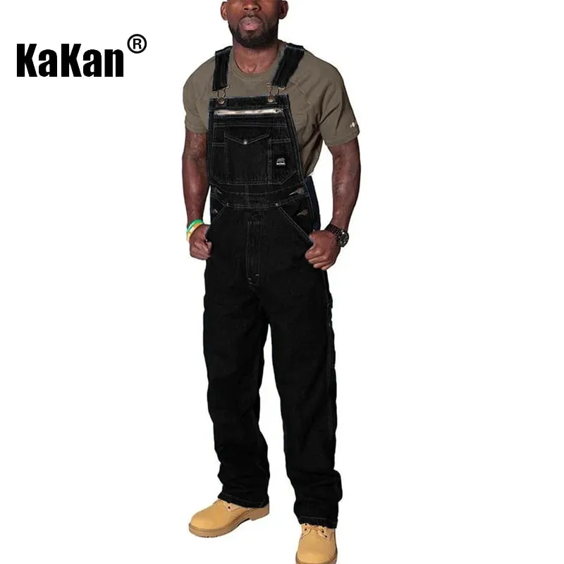 Kakan - New European and American Men's Shoulder Strap Jeans Men's Clothing Blue Multi Pocket Torn Jumpsuit Long Jeans K34-722 — image 7
