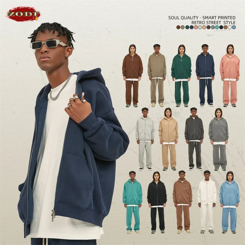 New Men Double Headed Zipper Fleece Hoodies Unisex Loose Basic Solid Warm Hooded Sweatshirts Coats For Winter HY0633 — image 41