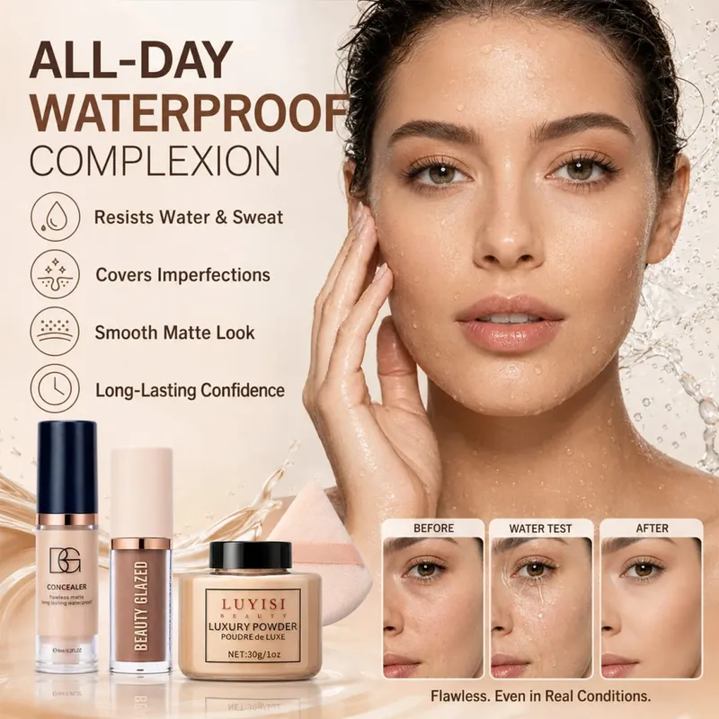 4pcs/Set:Concealer Contour Loose Powder&Puff Full Face Sculpting&Setting Kit Waterproof Long-Lasting Matte Effect Oil-Control. — image 5