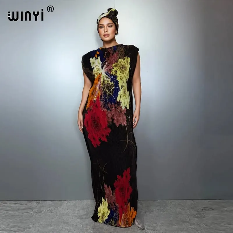 Plissee elastisches dünnes Kleid Frauen Crumple Design Plissee Luxus Abaya Muslim Party Kleid Poncho für Frauen Strand tragen Kaftan