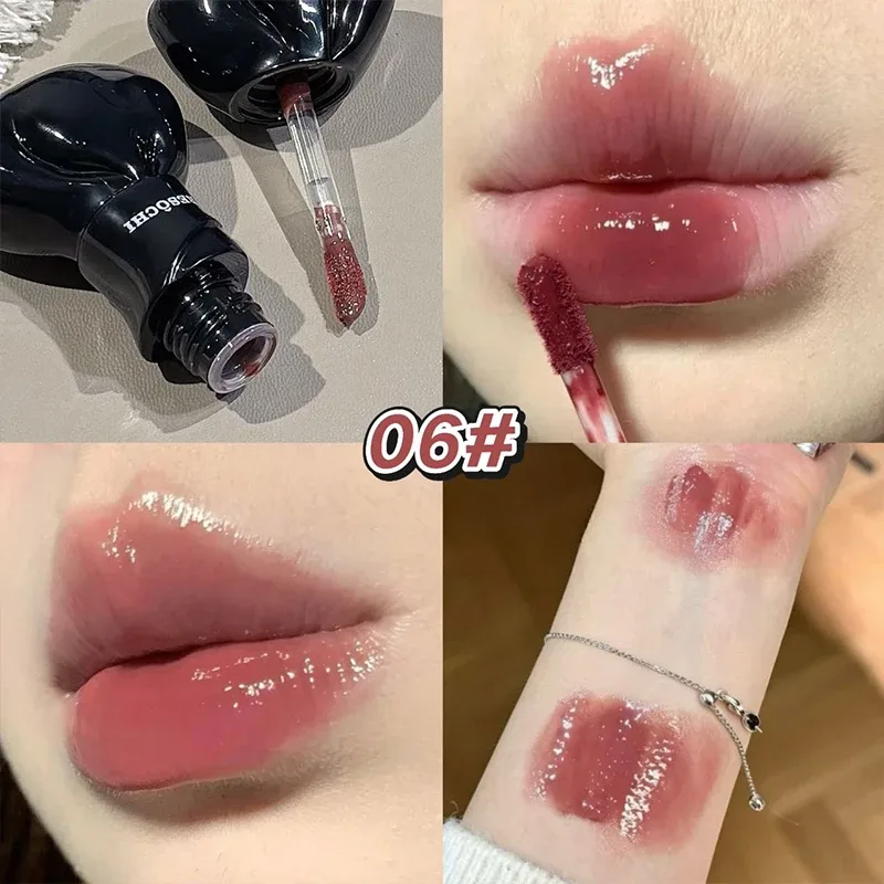 Bow Tube Jelly Mirror Lip Gloss Tomato Red Moisturizing Lip Tint Watery Glass Glossy Waterproof Lip Glaze Plump Lips Cosmetics