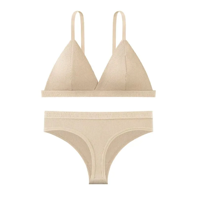 Seamless Bra and Panties Set Solid Color Bralette Thin Wireless Bras Low Waist Thong Sexy Lingerie Set Women's Underwear — image 11