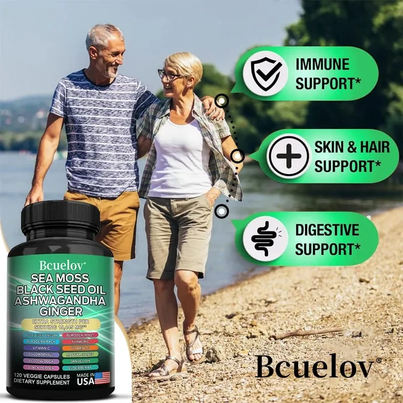All in One อาหารเสริม Sea Moss Black Seed Oil Ashwagandha Ginger Enhanced Immunity & Energy 120 แคปซูล — image 5