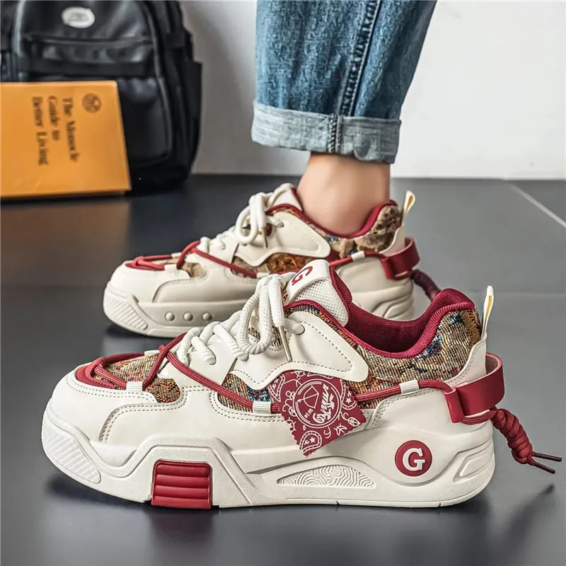 Kasut Kasual Lelaki Musim Bunga Musim Panas Tapak Chunky Kasut Kasual Blok Warna Retro Cetakan Grafik Lace Up Kasut Pelantar Rata Tebal