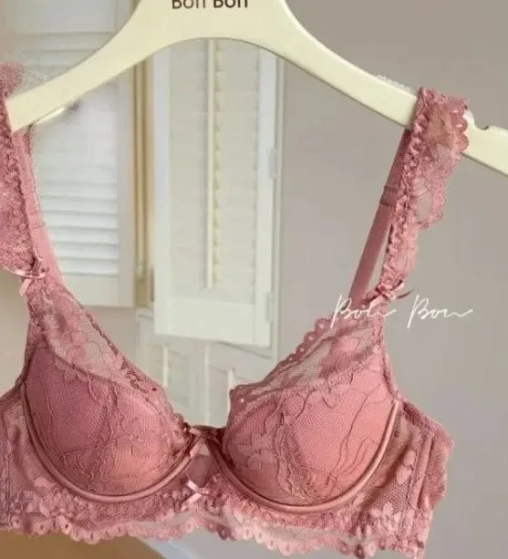White Lace Bra & Panty Set Padded Bralette for Small Chest Summer Slimming Underwear Low Back Lingerie for Women Sexy Set