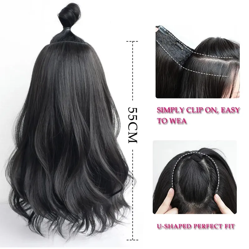 Part Synthetic Clip In Hair Extension Long Thick Curly Natural Blonde Flase Hair Hairpieces For Women Heat Resistant — image 4