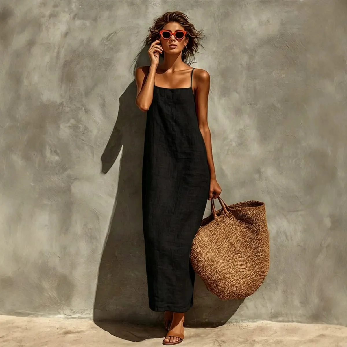 Yaz Kadın Düz Renk Rahat Rahat Kayma Sundress Kum Beachwear Backless Kolsuz Gevşek Maxi Uzun Tatil Elbiseleri — image 4