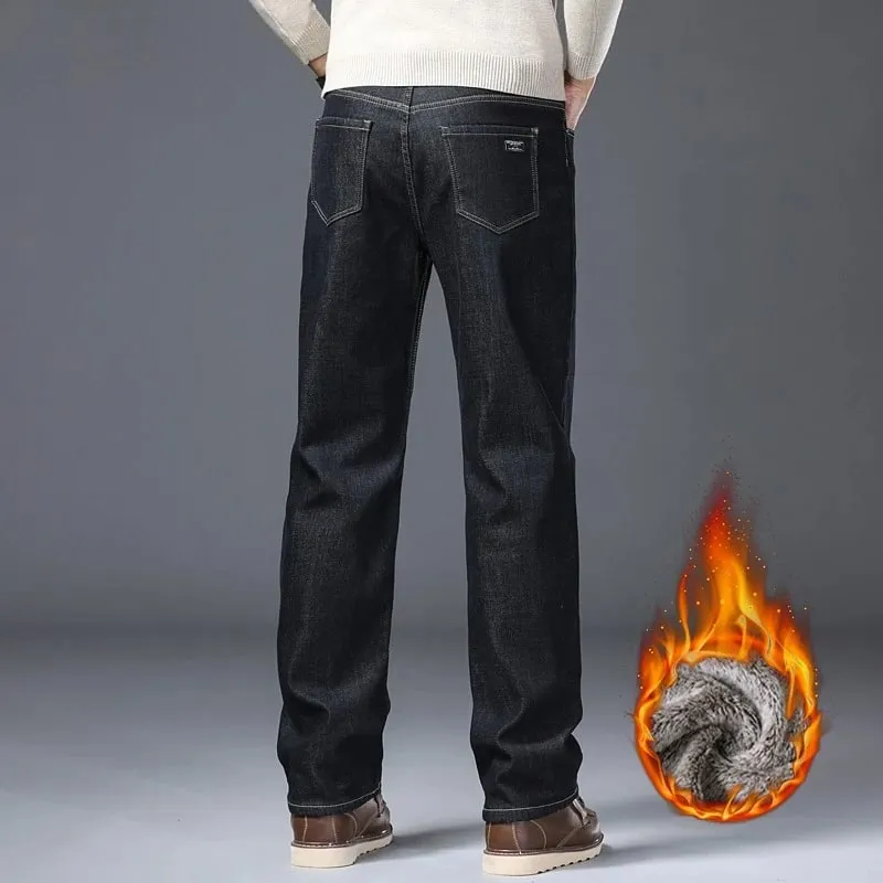 Calça jeans grossa forrada de lã masculina, calça jeans quente estiramento slim fit confortável e macia para uso diário, roupas de trabalho — image 6