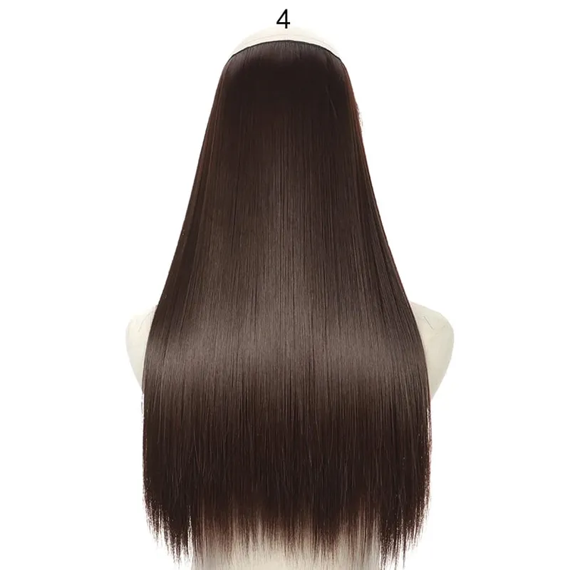 Long No Clips Invisible Wire Hair Extensions 16 22 32" Synthetic Wavy Black Brown One Piece Hairpiece Hair Extension