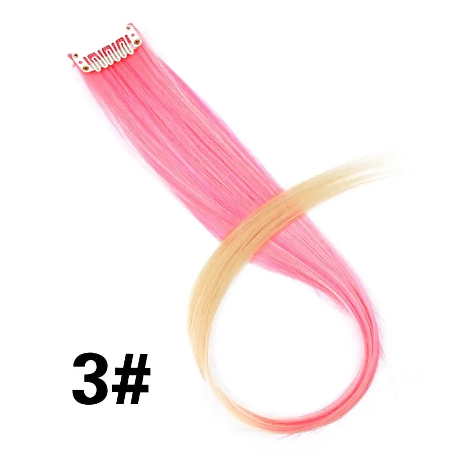 Straight Colored Hair Piece Hair Extensions Clip In Highlight Rainbow Hair Pink Blue Purple Synthetic On Clips For Women Girls — image 9