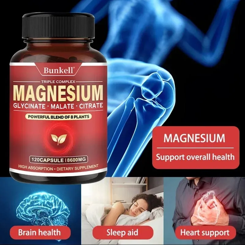 Penyerapan Tinggi Magnesium Glycinate Malate Citrate 100% Kelat Bukan GMO Vegetarian Bebas Gluten 8 600 Mg 120 Kapsul — image 2