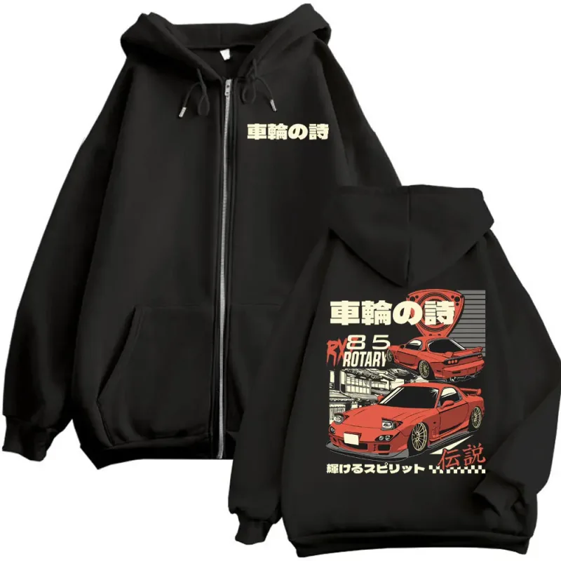 Anime Initial D Drift AE86 Graphic Zipper Hoodies RX7 R34 Skyline GTR JDM Zip Up Sweatshirts Men Women Harajuku Manga Pullovers — image 1
