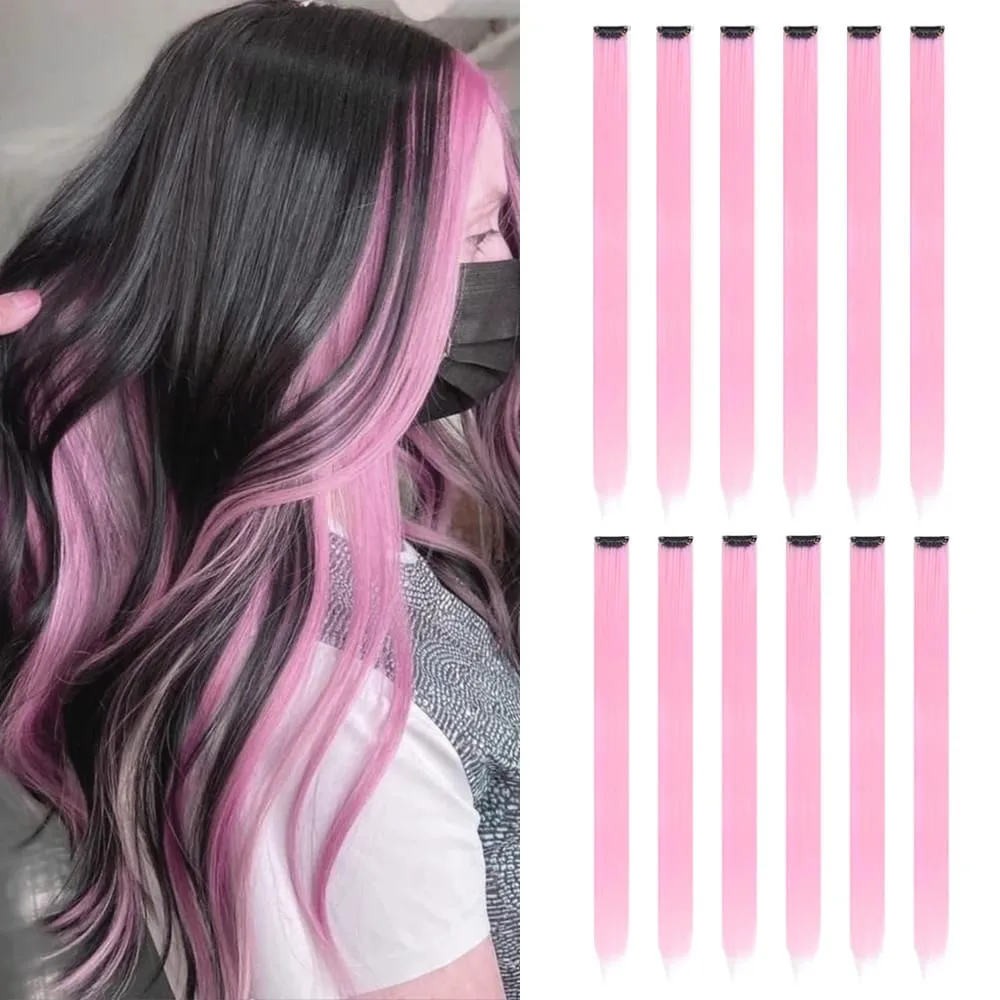 22 inches12pcs/pack Colored Party Synthetic Clip in Hair Extensions for Girls Multi-colors Straight Hair Synthetic Hairpieces — image 2
