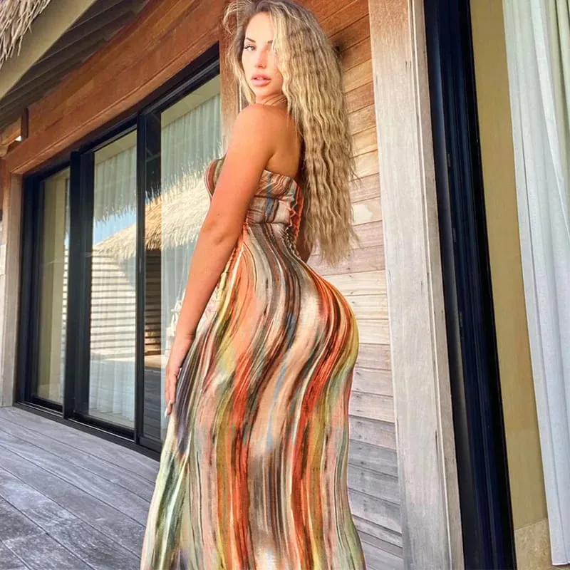 Spring And Summer Dresses For Women Chest Wrap Printed Off Shoulder Bandage Slim Sexy Long Dress 2023 New Fashion party MsChuh — image 16