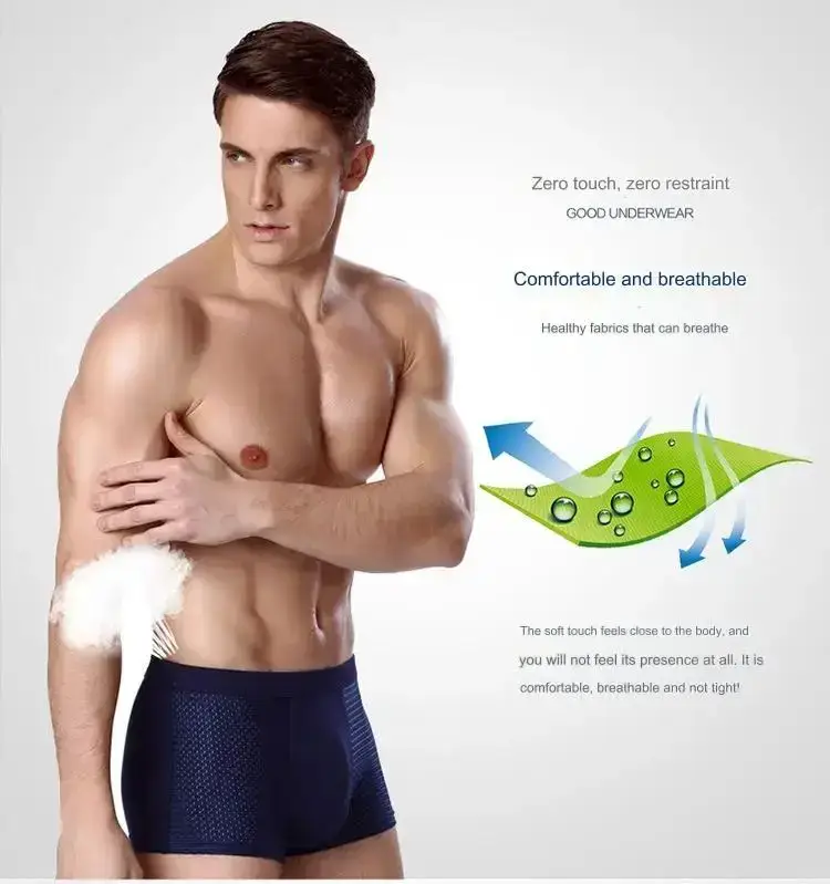 4 PCS/Lot Men's Panties Ice Silk Underpants Breathable Summer Man Shorts Boxers Underwear Homme Bamboo Hole Large Size 2XL-6XL — image 16