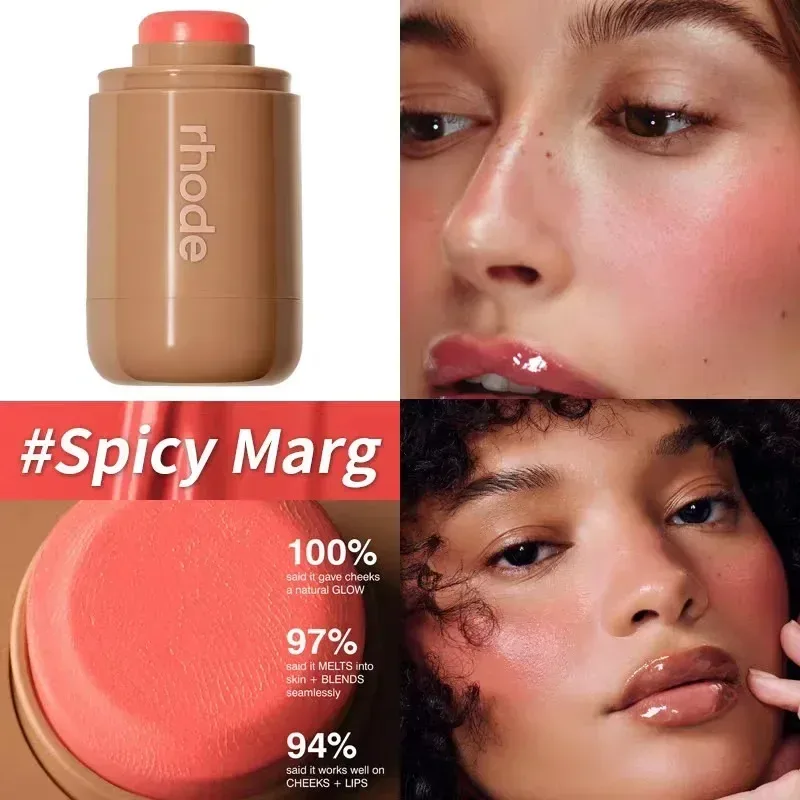 INS Pocket Powder Blusher Stick Lip Cheek Hydrating Stick Natural Rouge Powder Blusher Cream Lipstick Cheek Teacup Candy Color