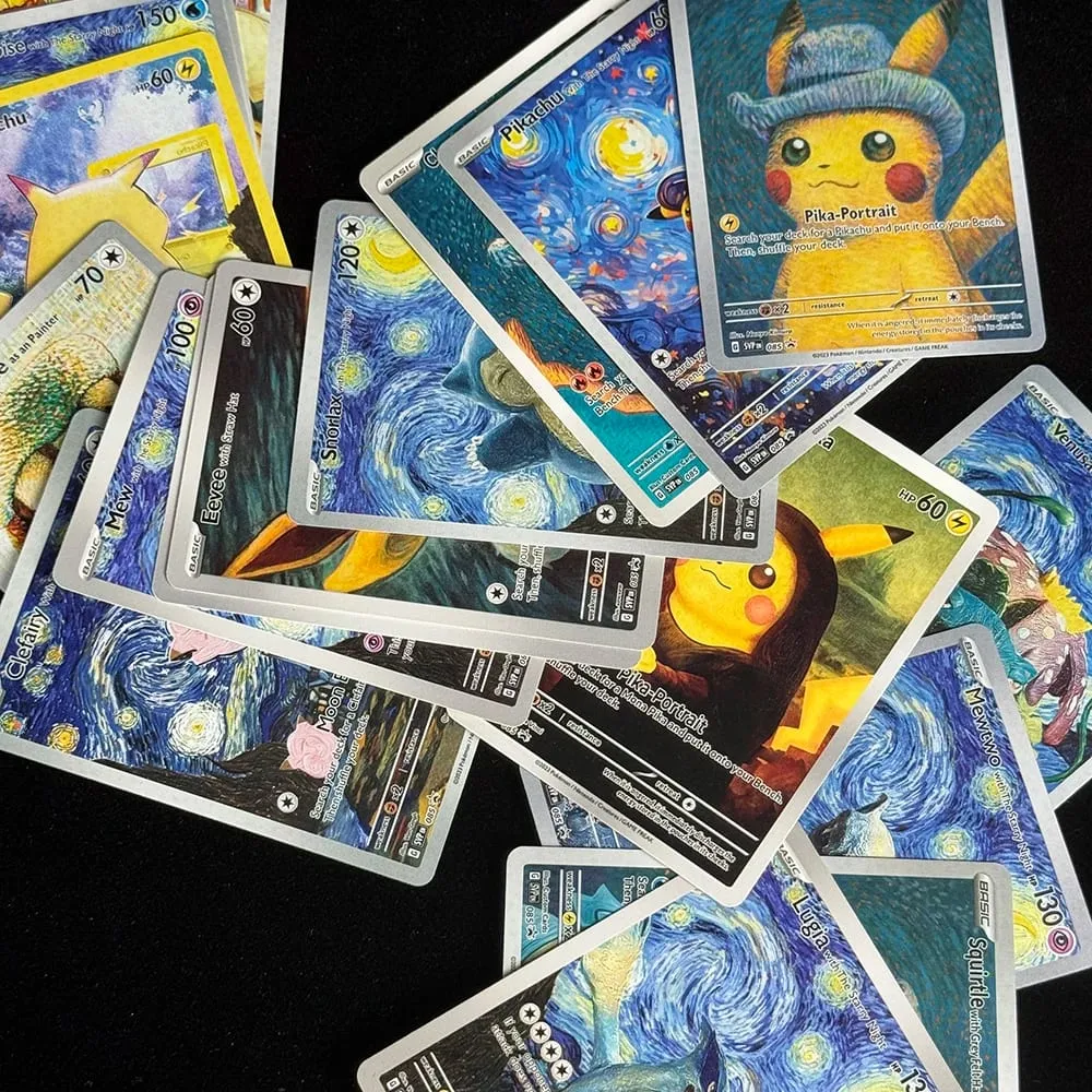 DIY 18Pcs Anime PTCG Collection Card Van Gogh Series Mewtwo Charizard Eevee Blastoise Lugia English Collection Card Child Gift — image 6