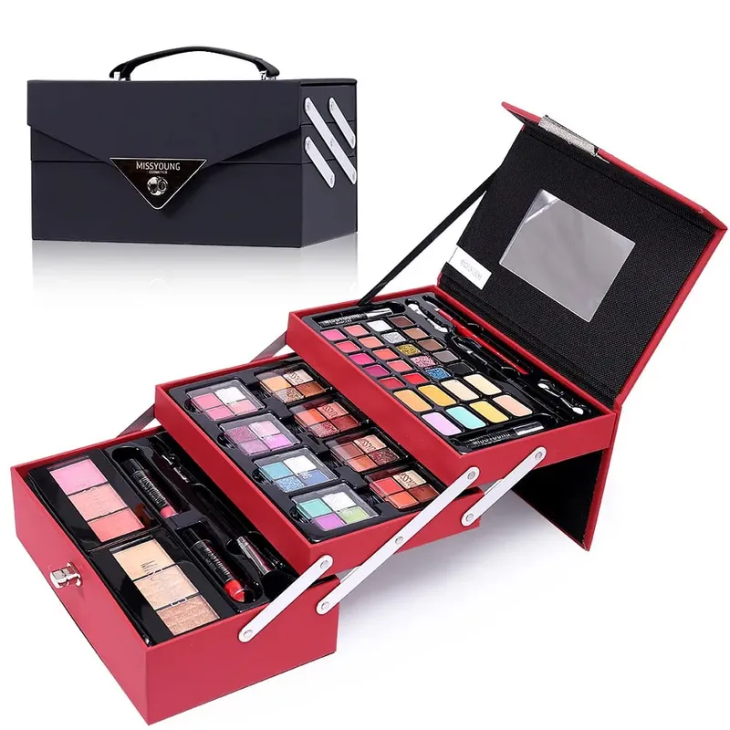 Portable Makeup Case Set Eyeshadow Lipstick Eyeliner Lip Liner Blush Complete Facial Cosmetic Kit Ideal Holiday Gift Makeup Set — image 2