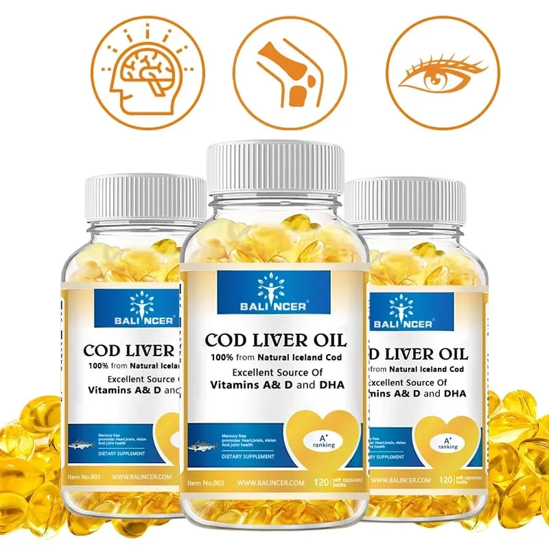 Cod Liver Oil Capsules Rich in Vitamin A D and DHA Help Maintain Healthy Skin Strong Brain and Bones and Improve Memory — image 1