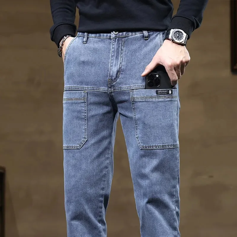 Versatile Six-Pocket Design Jeans Men's Loose Straight Leg Pants Stretchy Comfortable for Outdoor Hiking Activities All Seasons — image 6