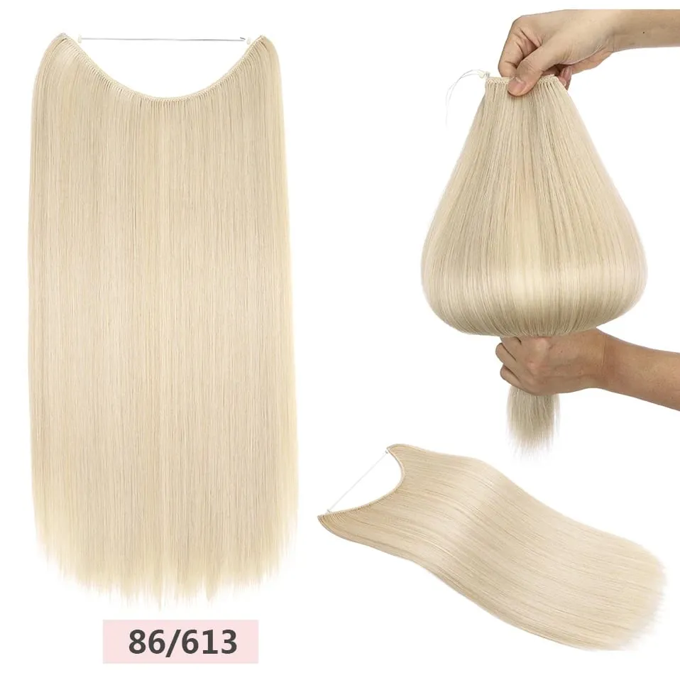 S-noilite 32colors Synthetic Invisible Wire Straight Hair Extension Clip In False Hair Hairpieces Long Smooth Fish Line Hair