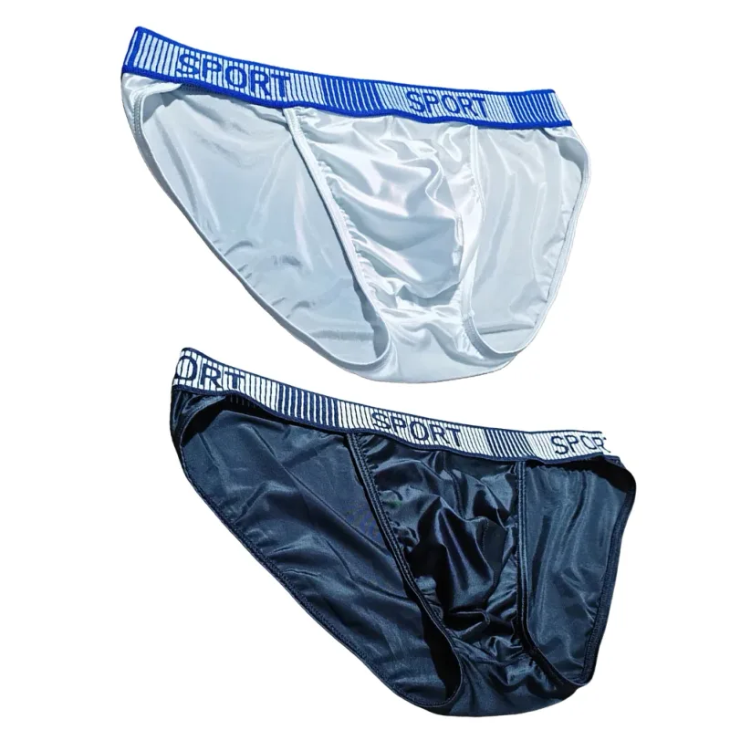 Men High Fork Briefs Mid Waist Elastic Breathable U Convex Underpants Ice Silk Men's Underwear Close Fitting Silky Shorts — image 2