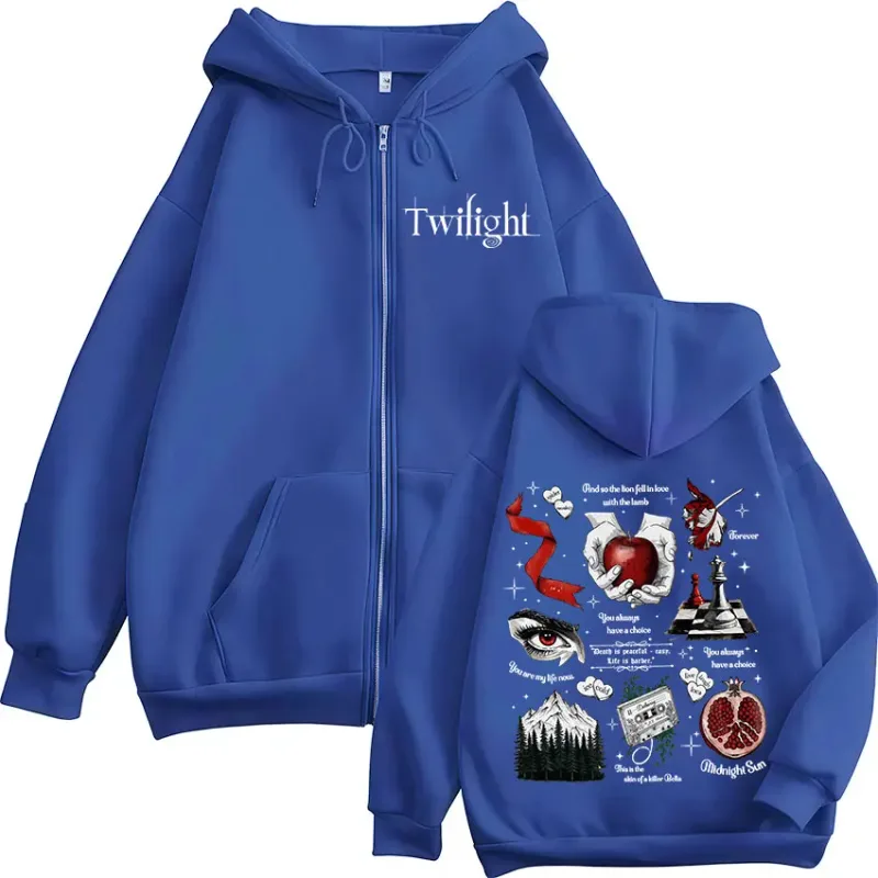 Twilight Vampire Wolf Romance Zipper Felpe con cappuccio Edward Cullen Uomo Donna Abbigliamento Moda Casual Hip Hop Zip Up Felpe con cappuccio