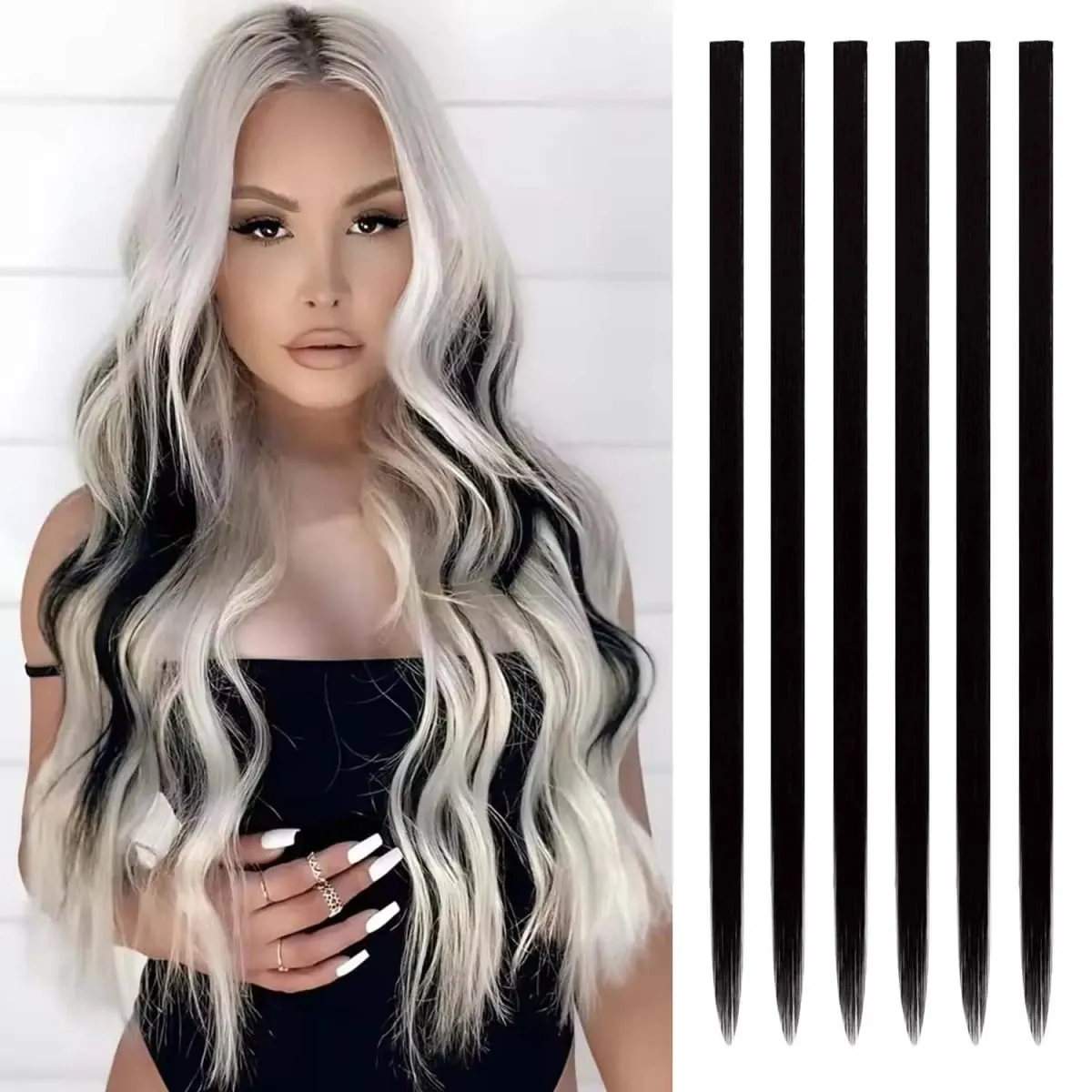6 pçs extensões de clipe sintético 24 Polegada extensões de cabelo colorido destaques festa longo em linha reta hairpieces para mulheres crianças menina — image 17