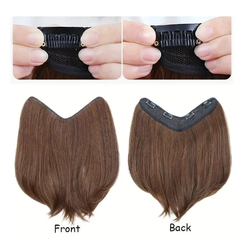 8Inch Synthetic Short Straight Internal Buckle V-shaped Half Head 4Clips Hair Extension Invisible Hairpiece for Women — image 5